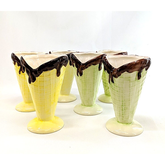 Royal Norfolk Waffle Cones Sundae Ceramic Cups Set of 6 - Picture 1 of 9